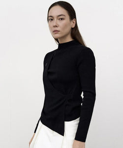 Anell Golf Layered Slit Knit Top - Black