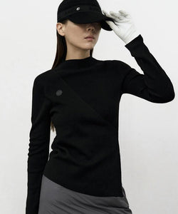 Anell Golf Layered Slit Knit Top - Black