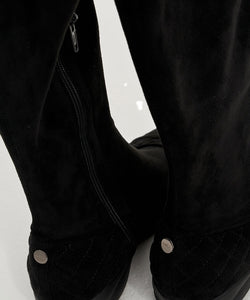 Anell Golf Quilted Suede Spandex Boots - Black