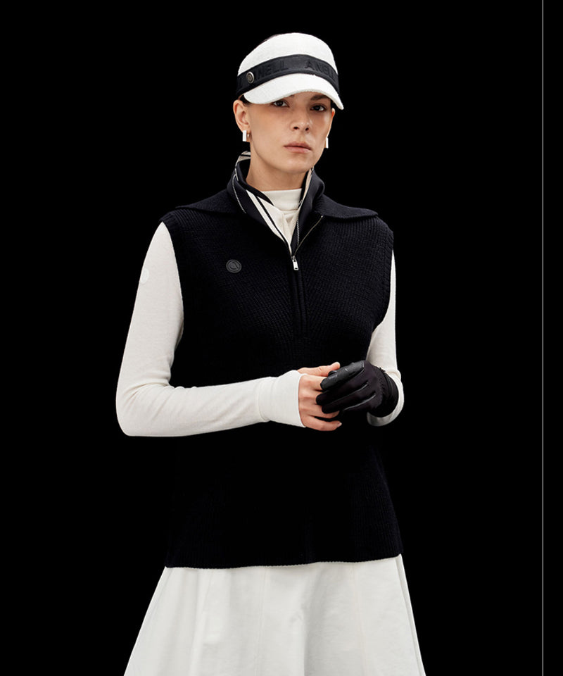 Anell Golf Classic Collar Knit Vest - Black