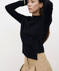 Anell Golf Layered Slit Knit Top - Black
