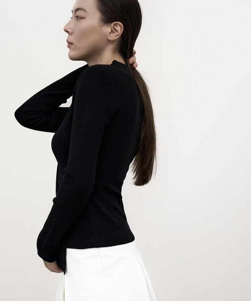 Anell Golf Layered Slit Knit Top - Black