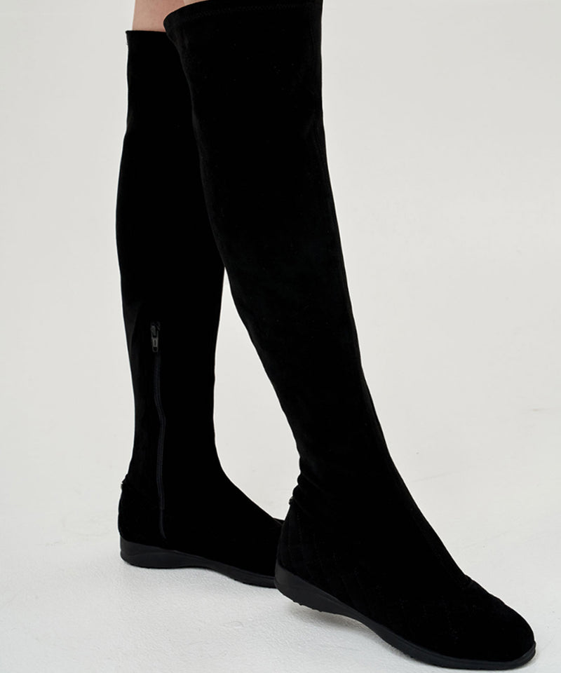 Anell Golf Quilted Suede Spandex Boots - Black