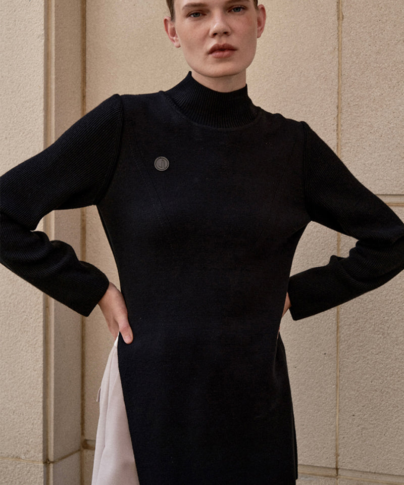 Anell Golf Classic Slit Knit Dress - Black