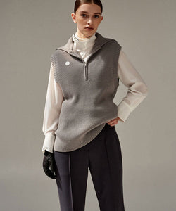Anell Golf Classic Collar Knit Vest - Pure Gray